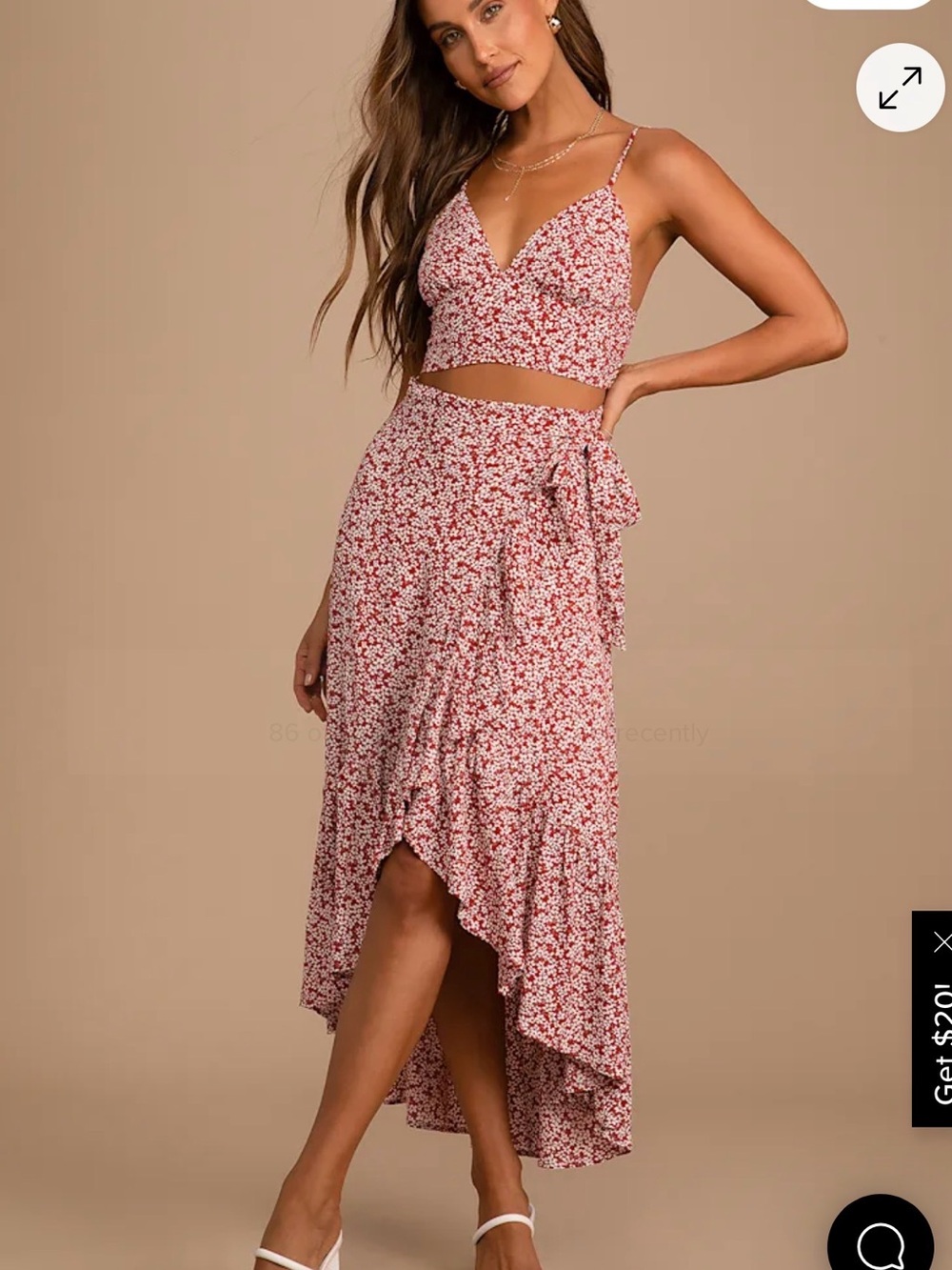 Lulus Summer Romance Rust Brown Floral Print Two Piece Midi Dress XS